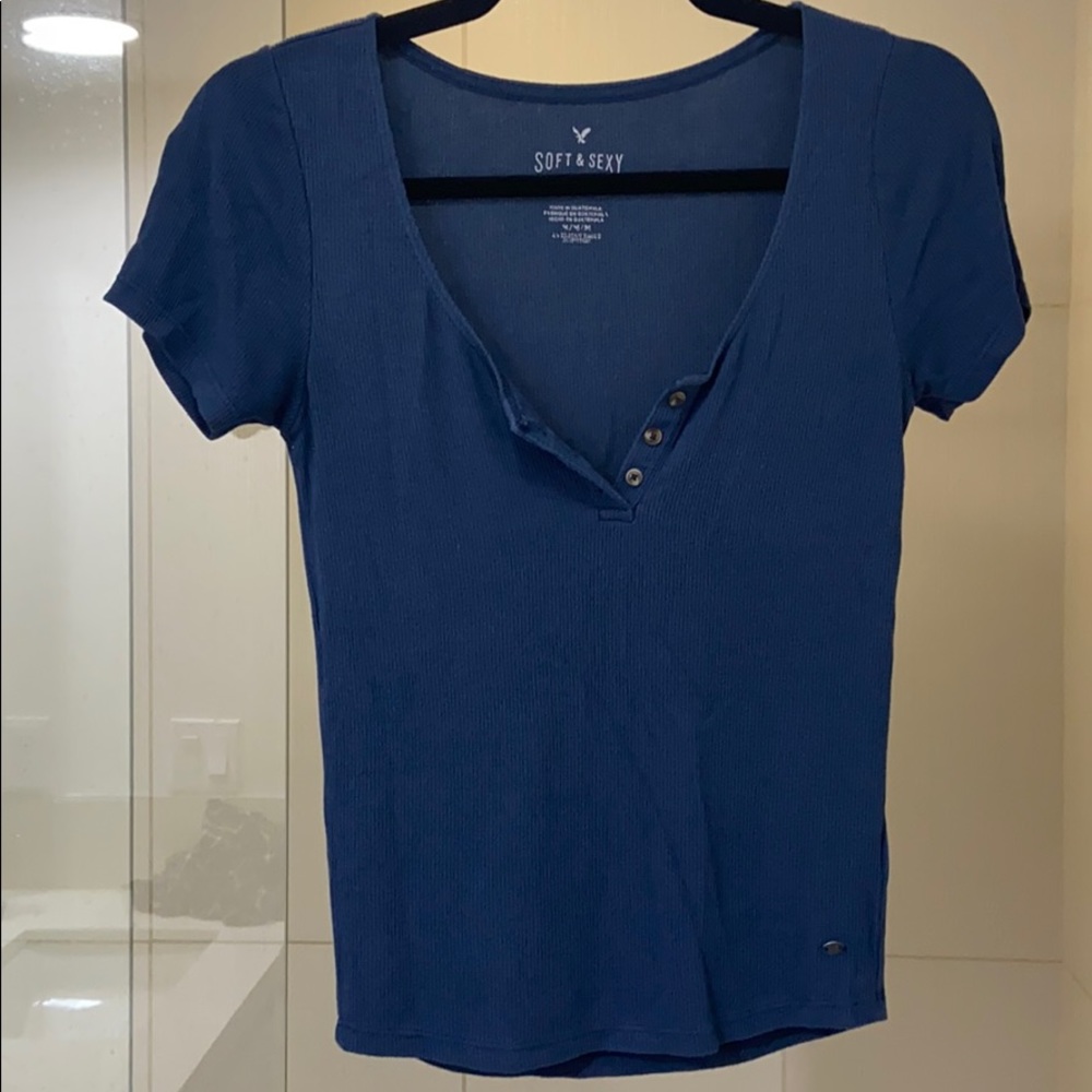 American Eagle Button-down Henley Top Blue M